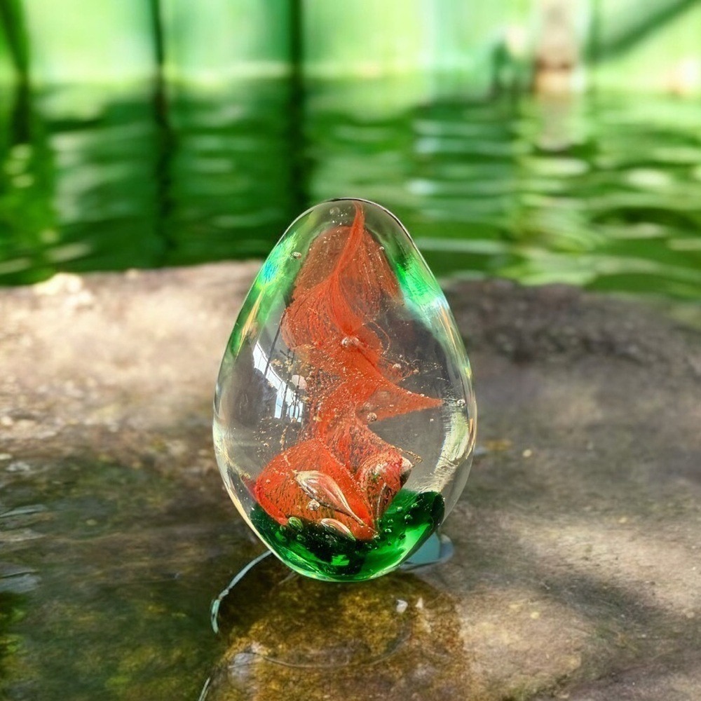 Handblown Glass Egg Paperweight - Multicolor Spiral Design